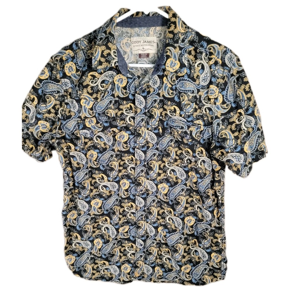 Cody James Western Shirt Mens M Pearl Snap Paisley Short Sleeve Cowboy Rodeo